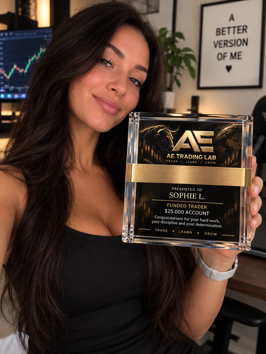 Membre tenant sa plaque AE Trading Lab (image d’illustration)
